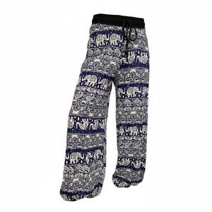 NWOT Women’s Blue White Elephant Print Harem Elastic Waist Pants - One Size